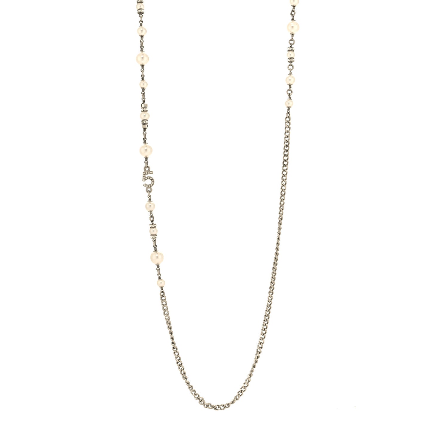Crystal Pearl Logo Necklace Silver
