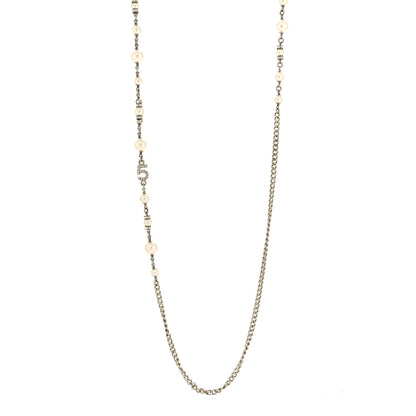 Chanel Crystal Pearl Logo Necklace Silver 1 of 5