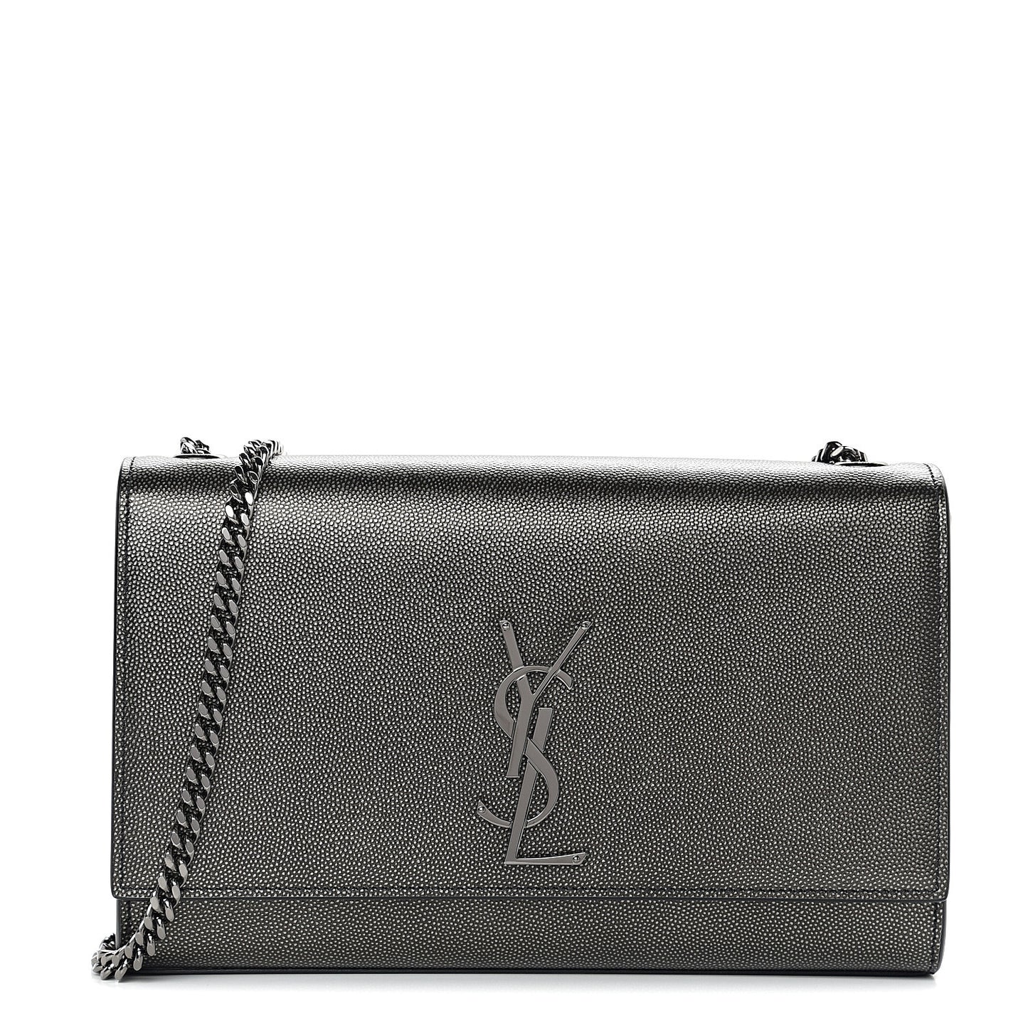 Metallic Grain De Poudre Medium Classic Monogram Kate Satchel Dark Lead