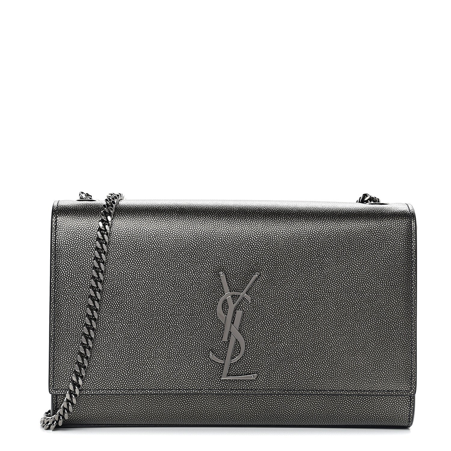 Saint Laurent Metallic Grain De Poudre Medium Classic Monogram Kate Satchel Dark Lead 1 of 8