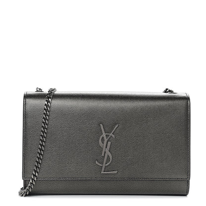 Saint Laurent Metallic Grain De Poudre Medium Classic Monogram Kate Satchel Dark Lead 1 of 8