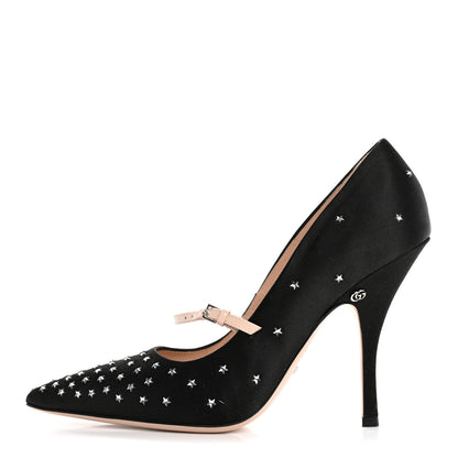 Gucci Silk Satin Star Studded Pumps 40 Black 1 of 10