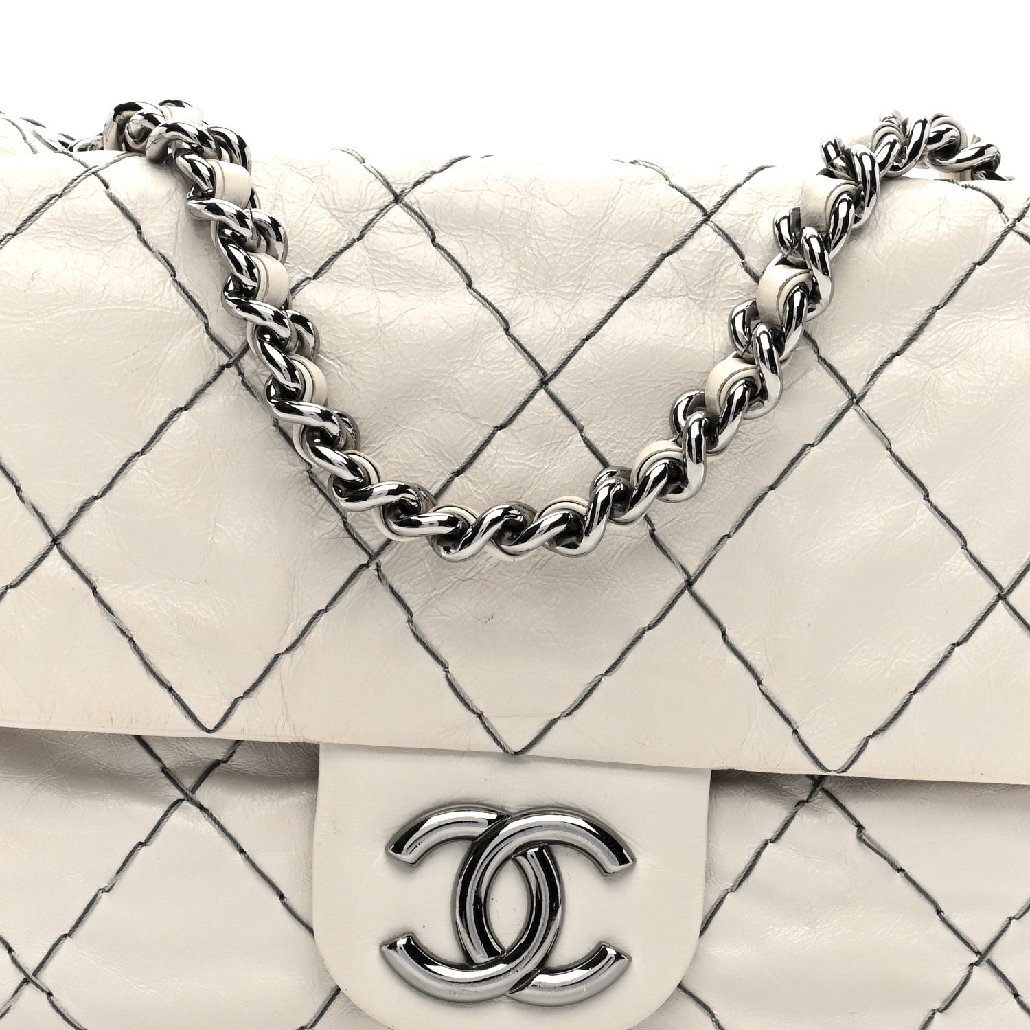 Chanel Glazed Goatskin Double Stitch Flap Ivory 8 of 10
