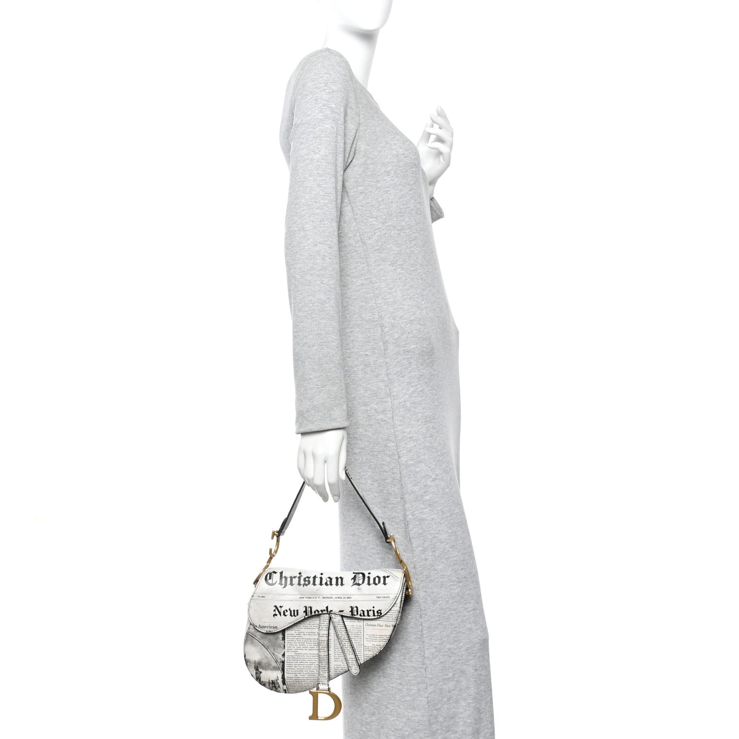 Calfskin Newspaper Printed Saddle Bag Black White