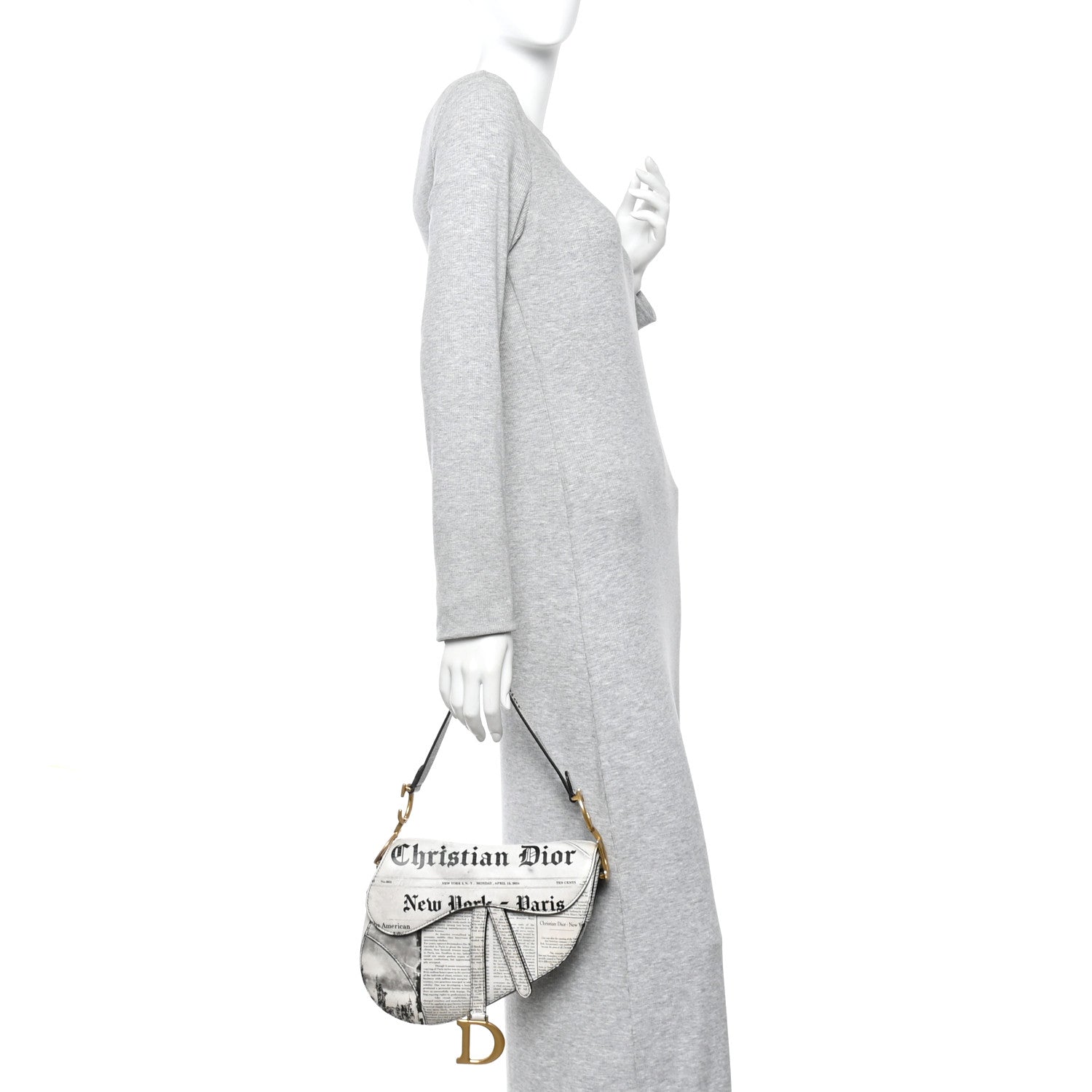 Christian Dior Calfskin Newspaper Printed Saddle Bag Black White 2 of 15