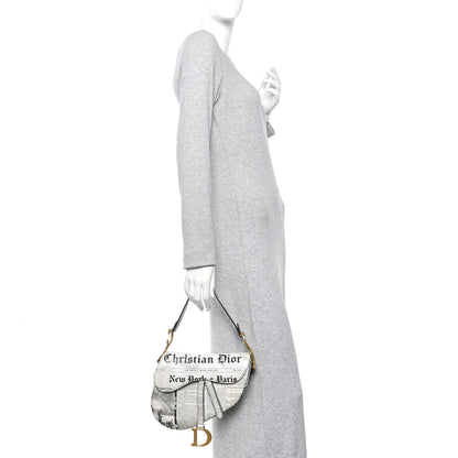 Christian Dior Calfskin Newspaper Printed Saddle Bag Black White 2 of 15
