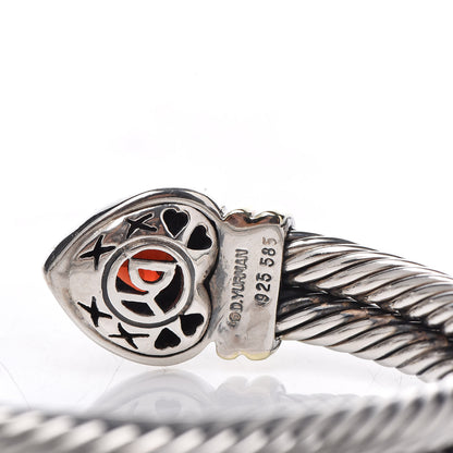 David Yurman Sterling Silver 14K Yellow Gold Garnet Heart Double Cable Cuff Bracelet 9 of 11