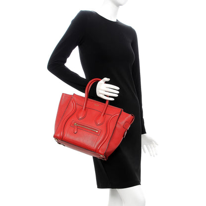 Celine Drummed Calfskin Micro Luggage Coquelicot 2 of 13