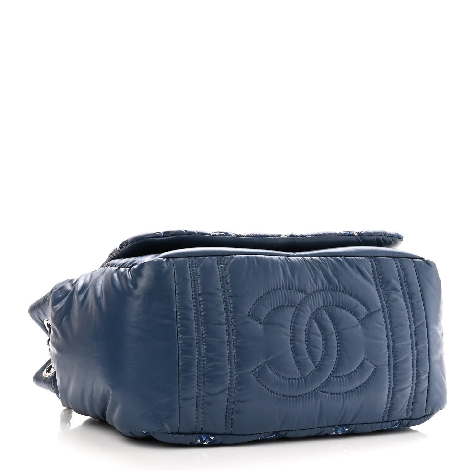 Chanel Nylon Quilted Tweed Stitch Bubble Accordion Flap Blue 4 of 10