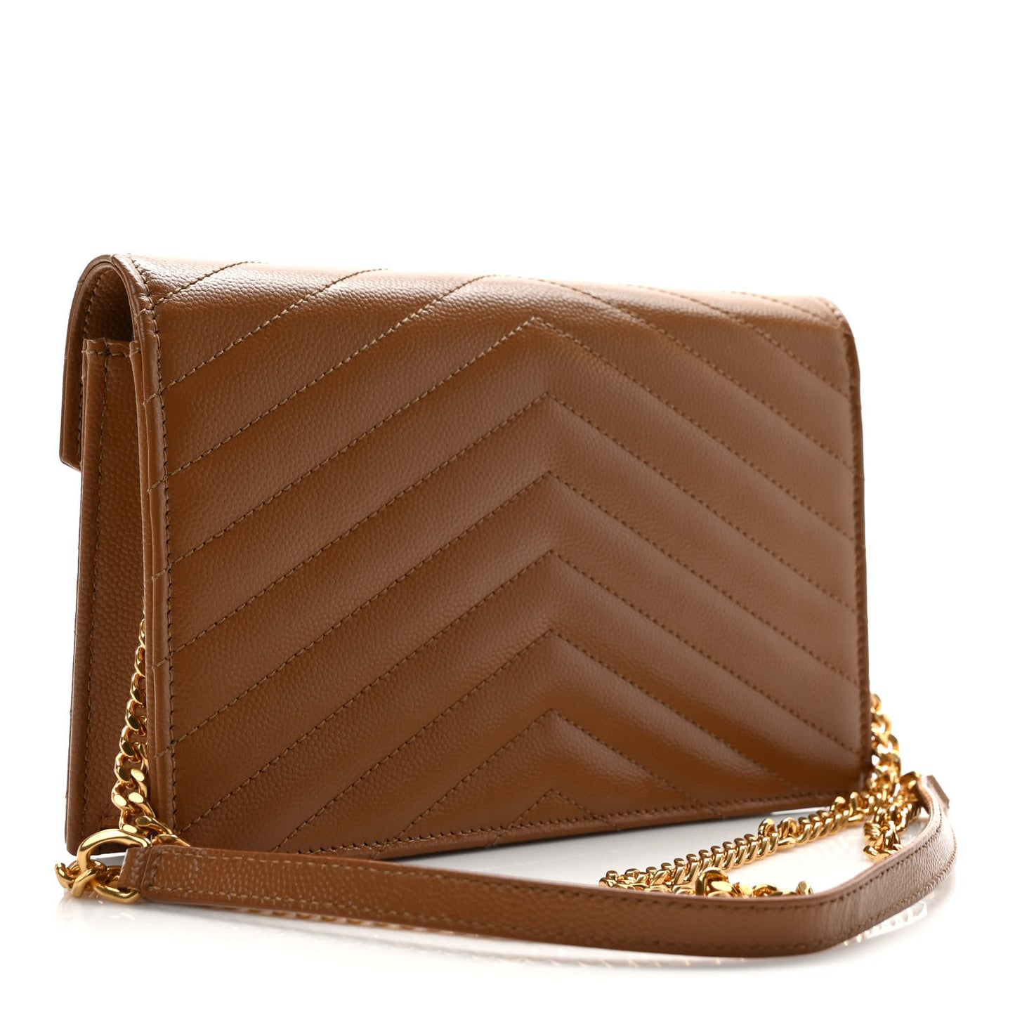 Grain De Poudre Matelasse Chevron Monogram Envelope Chain Wallet Natural Dark Dark Beige