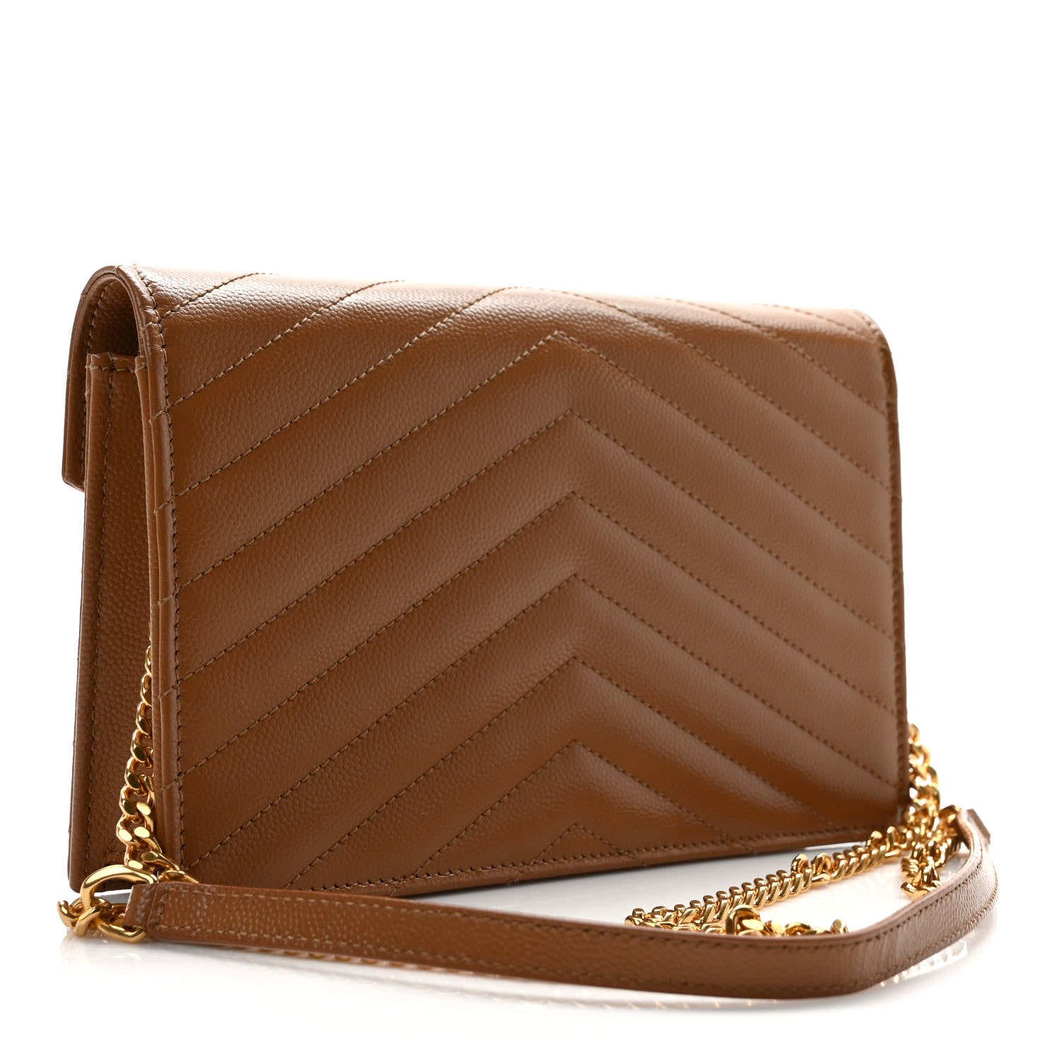 Saint Laurent Grain De Poudre Matelasse Chevron Monogram Envelope Chain Wallet Natural Dark Dark Beige 3 of 8