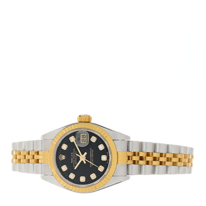 Rolex Stainless Steel 18K Yellow Gold Diamond 26mm Oyster Perpetual Datejust Watch Black 79173 2 of 4