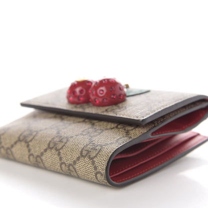 Gucci GG Supreme Monogram Cherry Embellished Card Case Wallet Hibiscus Red 7 of 12