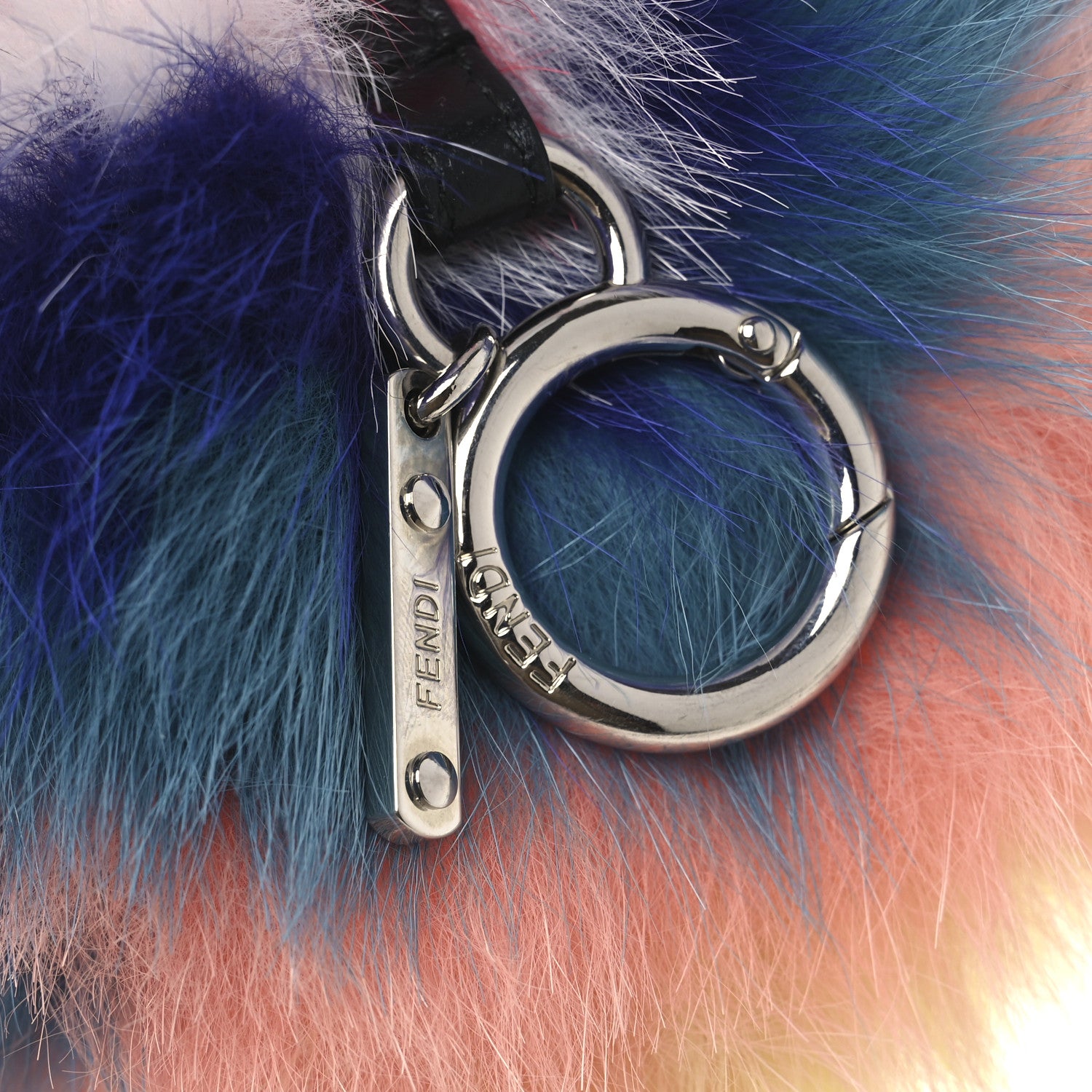 Fendi Fox Fur Shiny Nappa Rainbow Pom Pom Bag Charm Rosso