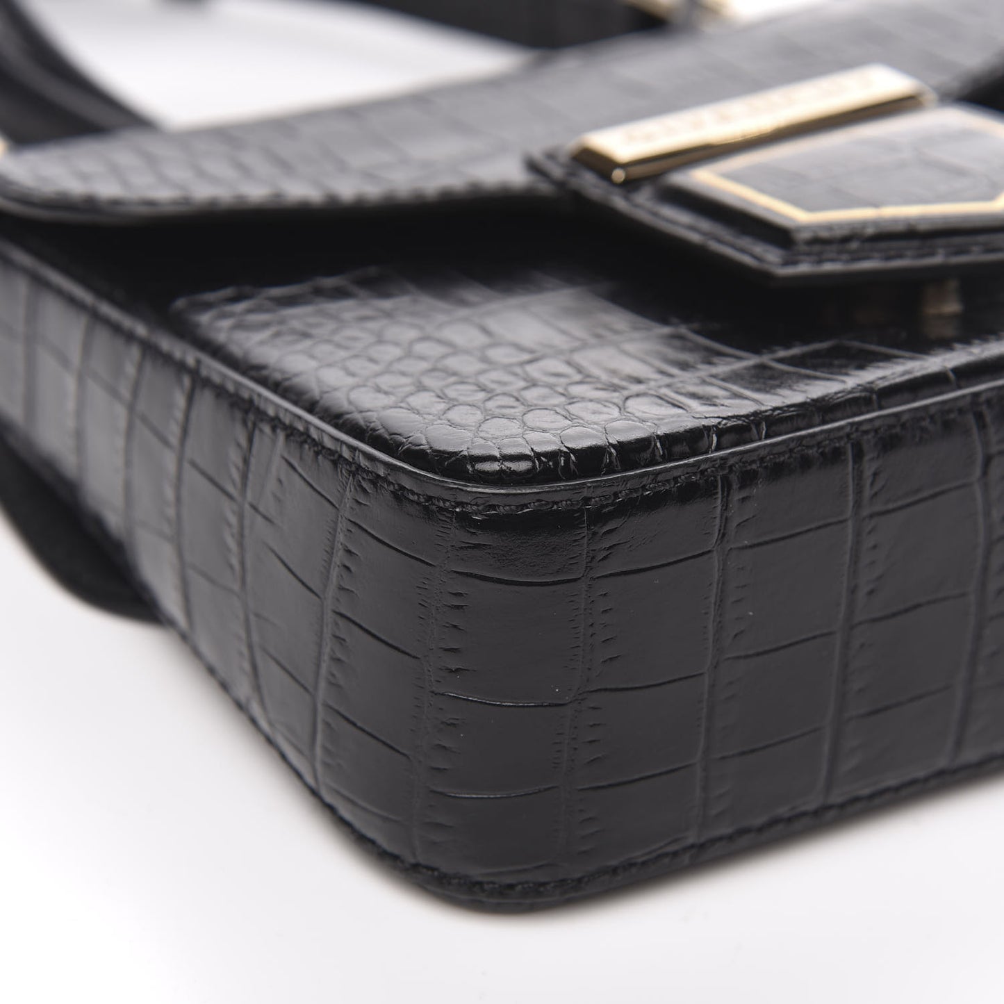 Calfskin Crocodile Embossed Mini Nobile Shoulder Bag Black