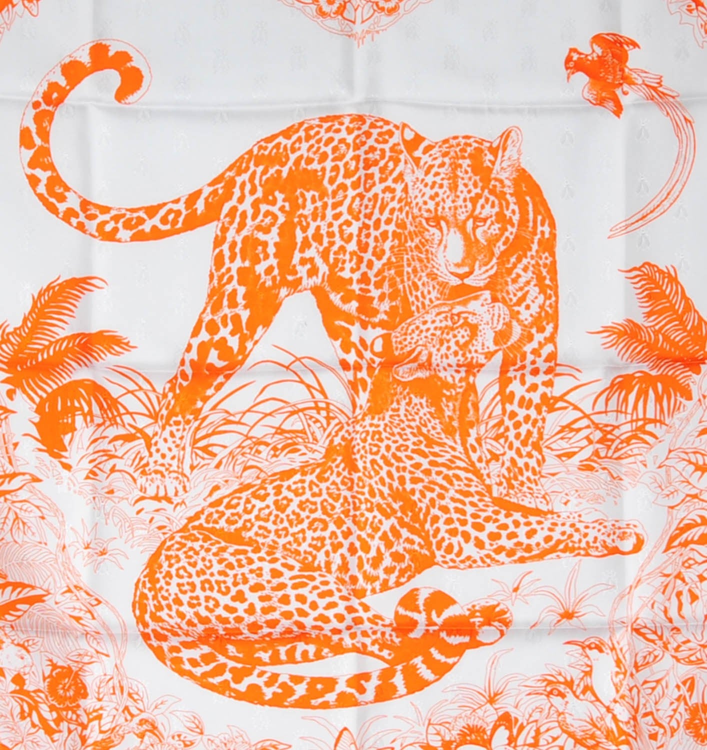 Silk Jungle Love Scarf 90 Blanc Orange