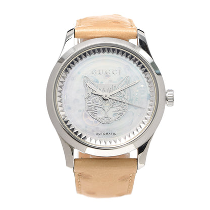 Gucci Stainless Steel Ostrich Mother of Pearl 38mm G-Timeless Cat Automatic Watch 1 of 5
