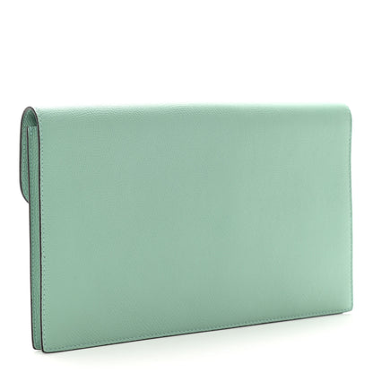 Valentino Garavani Grainy Calfskin Large Vlogo Clutch Water Green 3 of 7
