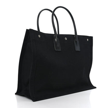 Saint Laurent Linen Calfskin Rive Gauche Tote Black 3 of 8