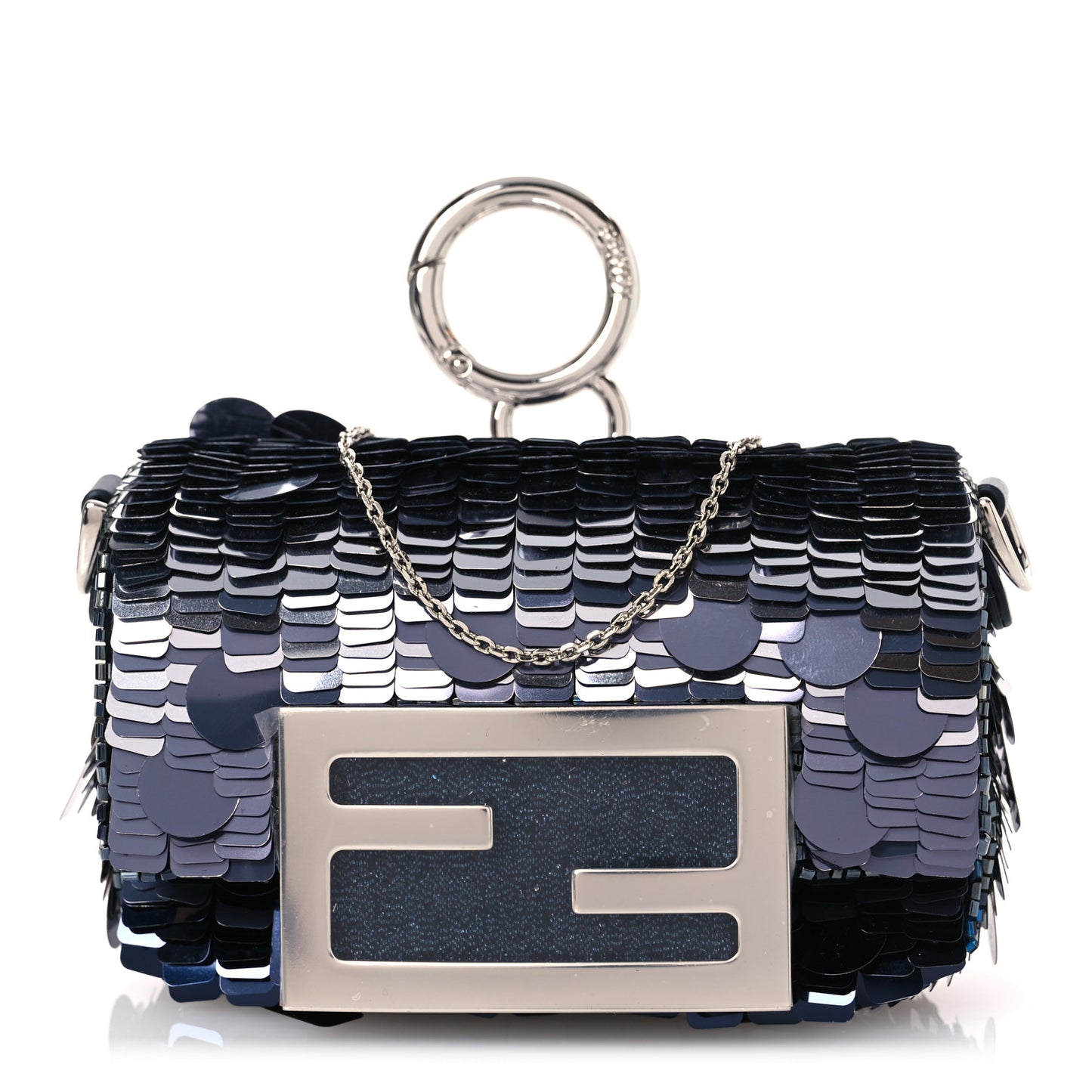 Sequin Paillettes Shiny Nappa Sex and the City Nano Maxi Buckle Baguette Charm Blue