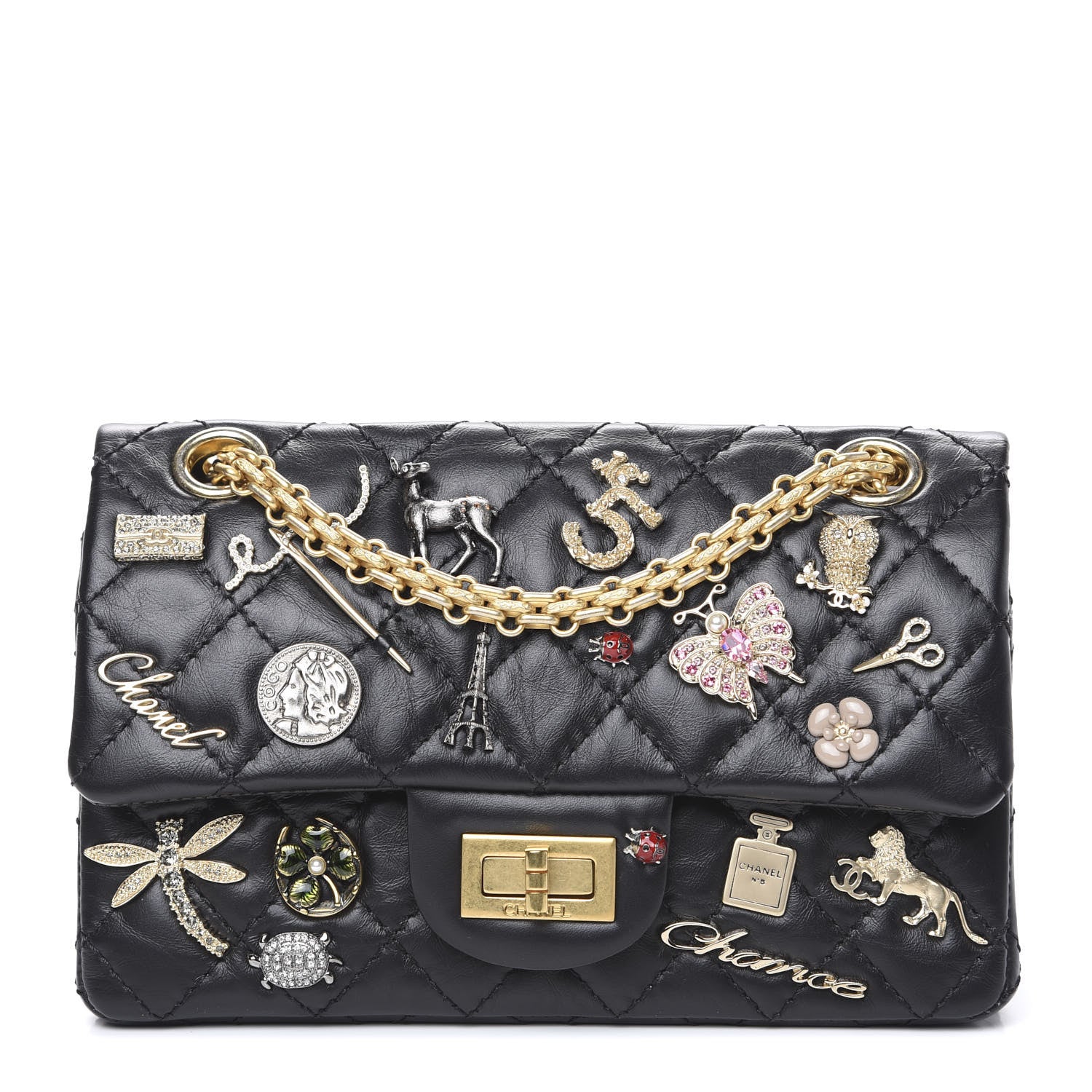 Chanel Aged Calfskin Lucky Charms 2.55 Reissue 224 Flap Black 1 of 8