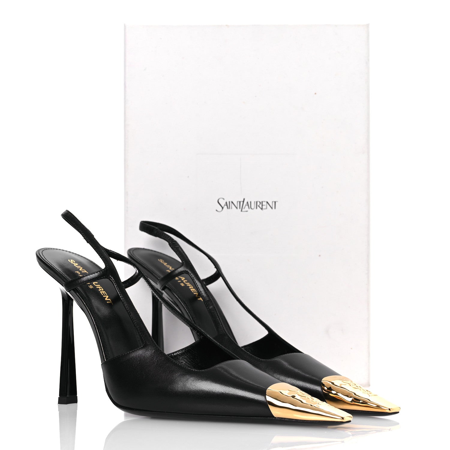 Saint Laurent Smooth Calfskin Jeanne 110 Slingback Pumps 39.5 Black Gold 13 of 13