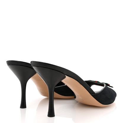 Gucci Calfskin Monogram Web Bow Heel Slide Sandals 8.5 Black 5 of 10
