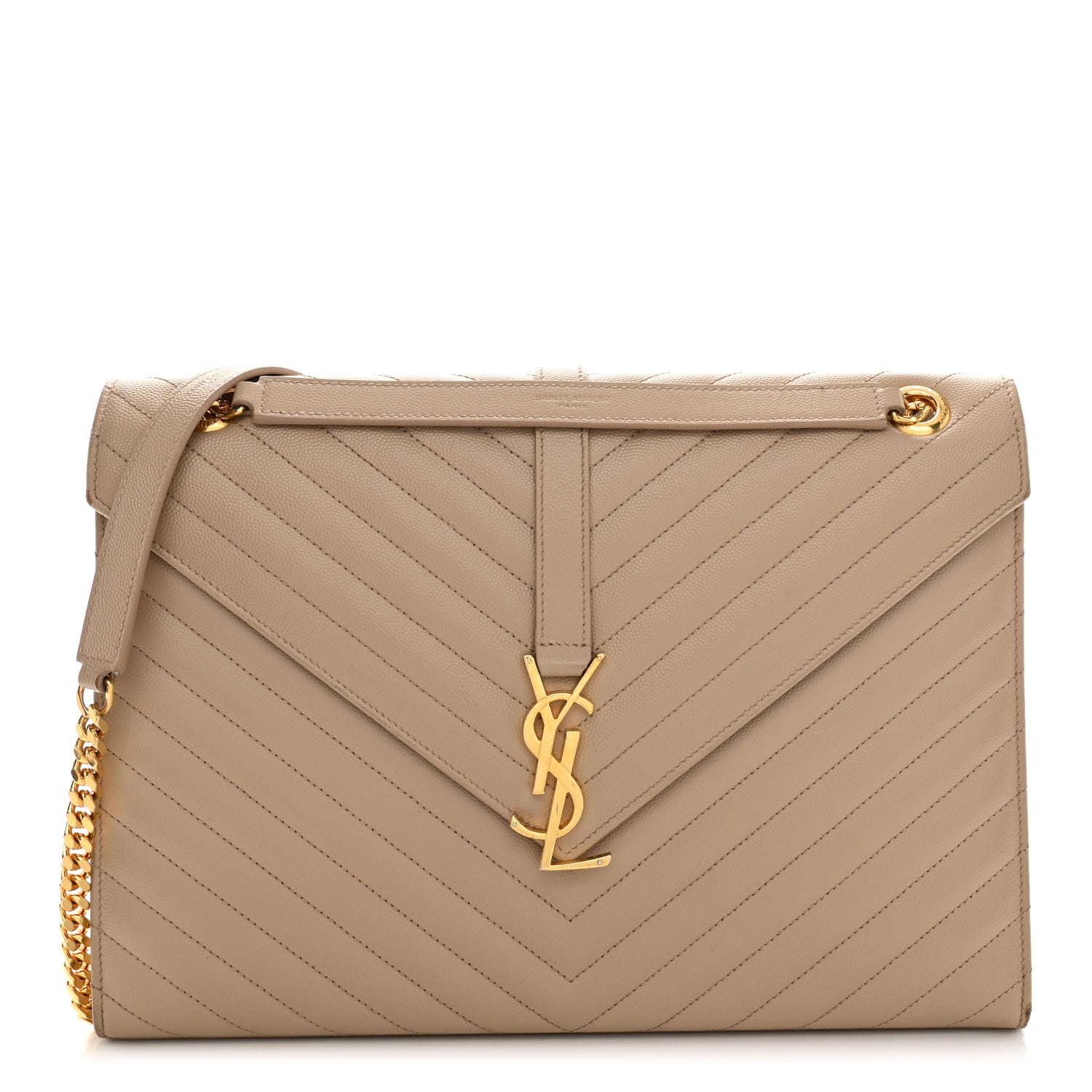 Saint Laurent Grain De Poudre Matelasse Chevron Large Monogram Satchel Dark Beige 1 of 13