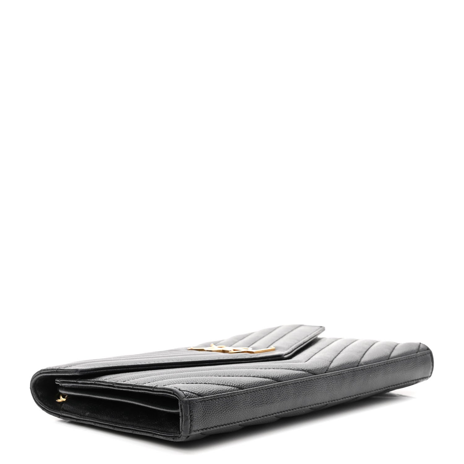 Saint Laurent Grain De Poudre Matelasse Chevron Monogram Chain Wallet Black 4 of 12