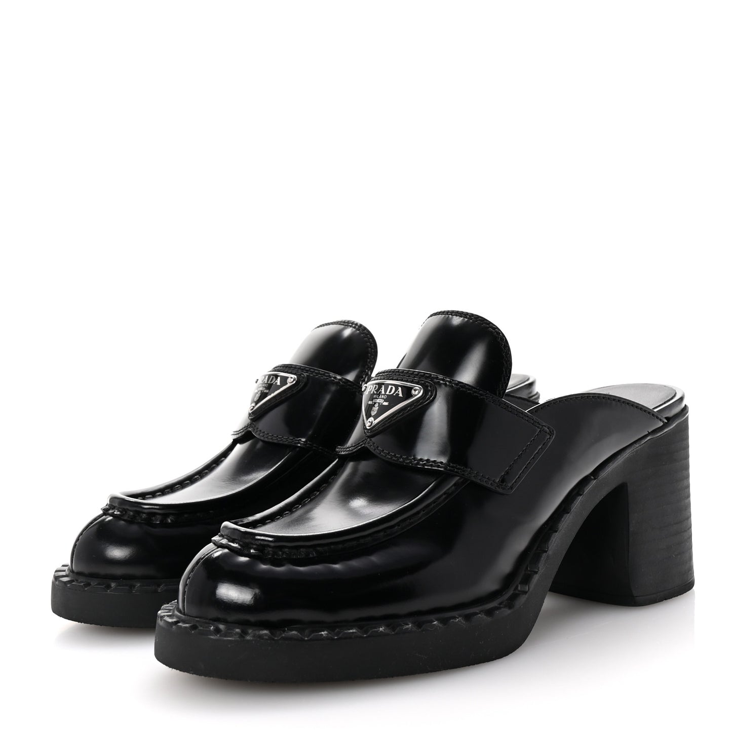 Spazzolato Metal Triangle Logo Platform Loafer Mules 37.5 Black