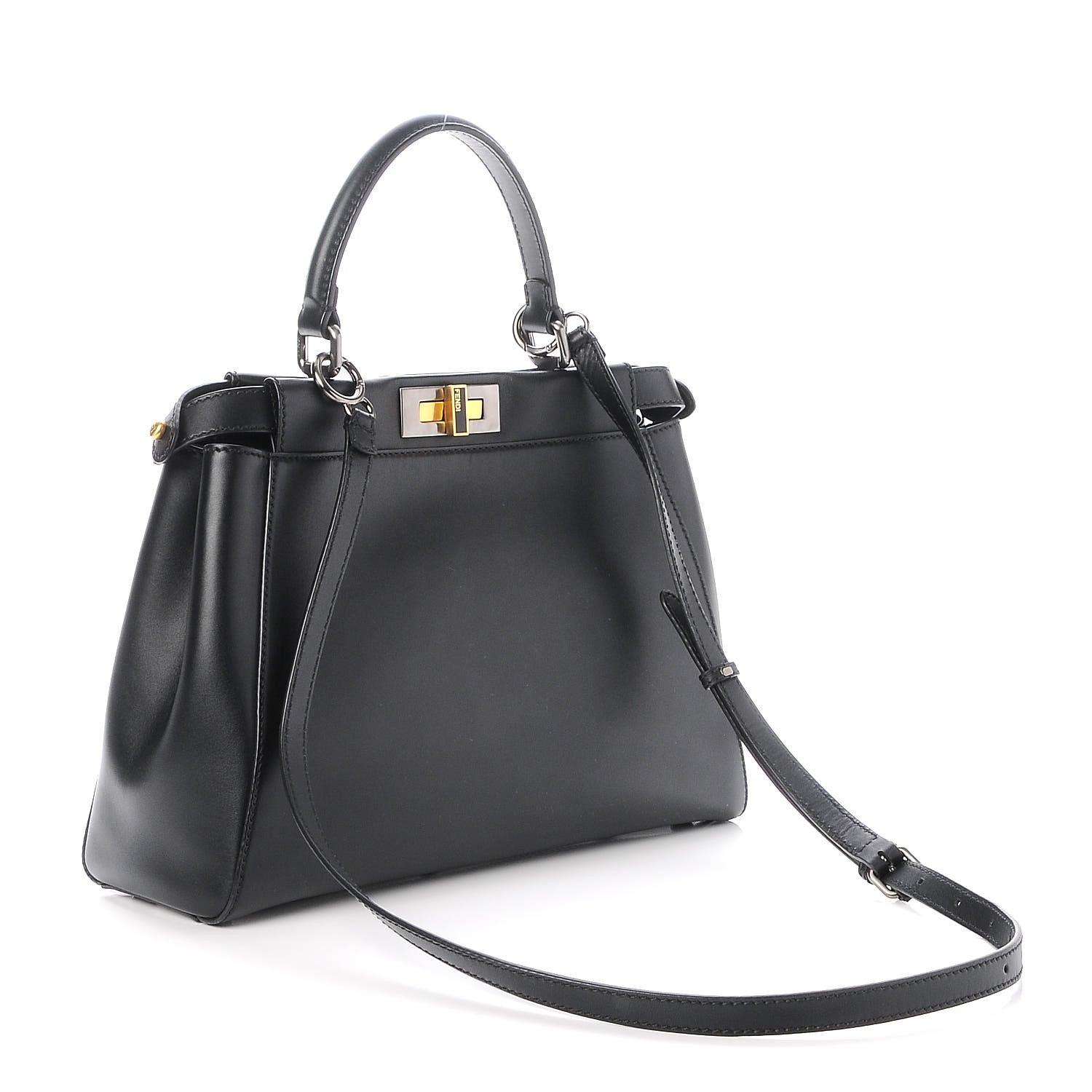 Fendi Vitello Suede Medium Peekaboo Iconic Satchel Black 4 of 7