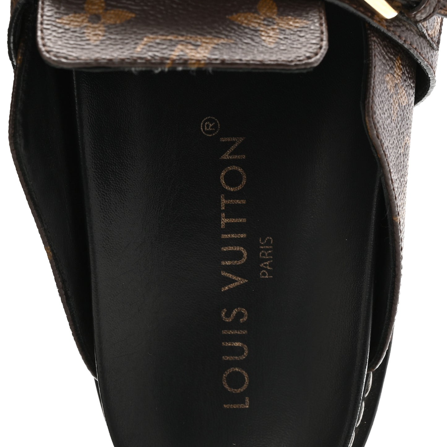 Patent Monogram Womens Cosy Flat Comfort Clog Mules 38.5 Brown