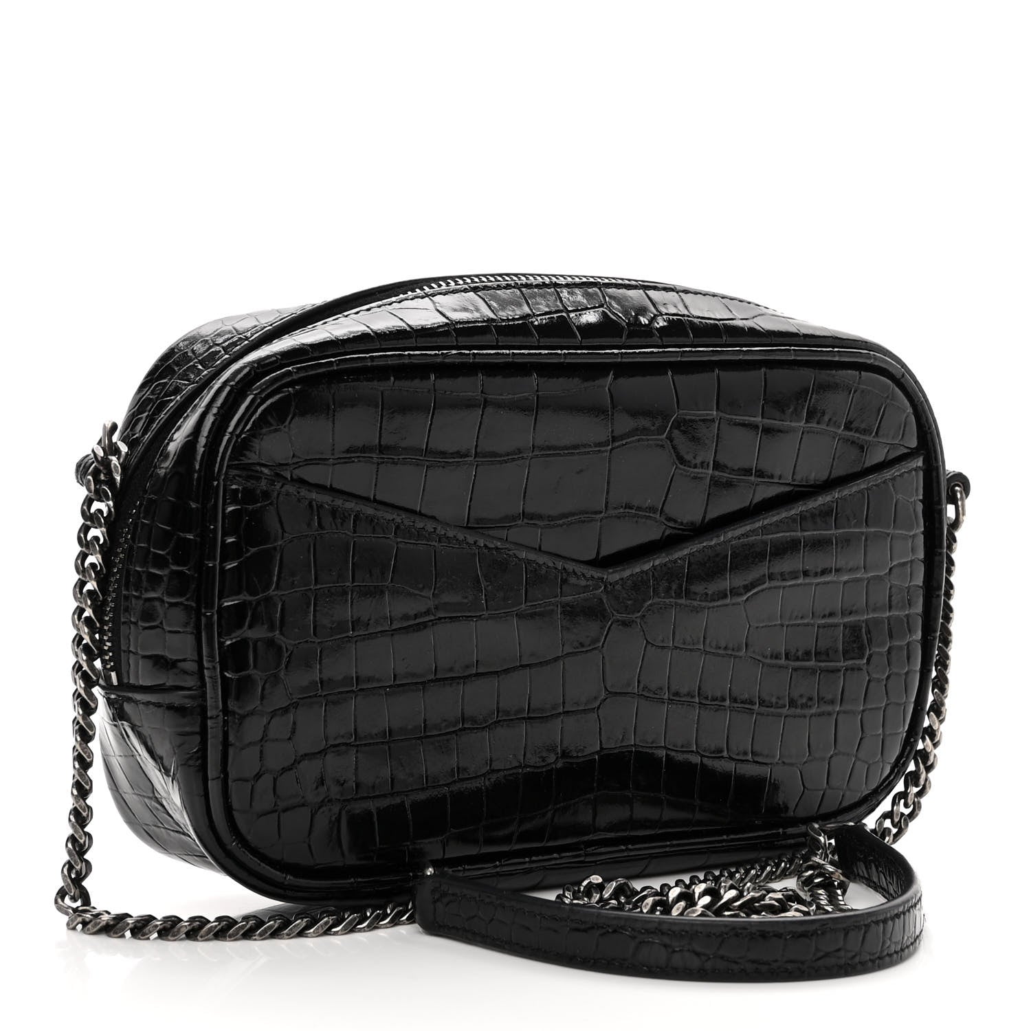 Saint Laurent Calfskin Crocodile Embossed Monogram Mini Lou Camera Bag Black 3 of 10