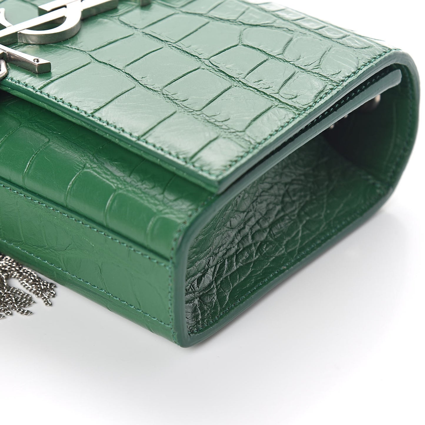 Calfskin Crocodile Embossed Monogram Small Kate Tassel Satchel Green