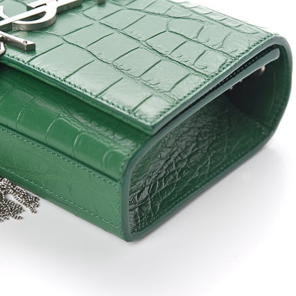 Saint Laurent Calfskin Crocodile Embossed Monogram Small Kate Tassel Satchel Green 8 of 8
