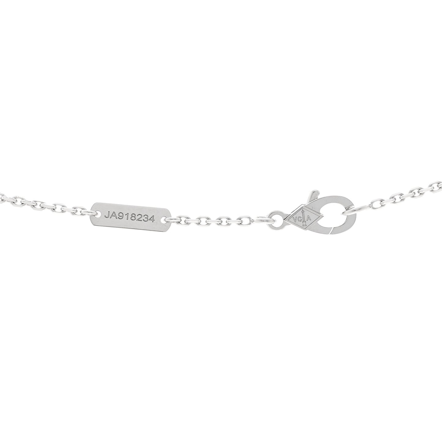 18K White Gold Diamond Guilloche Vintage Alhambra Pendant Necklace