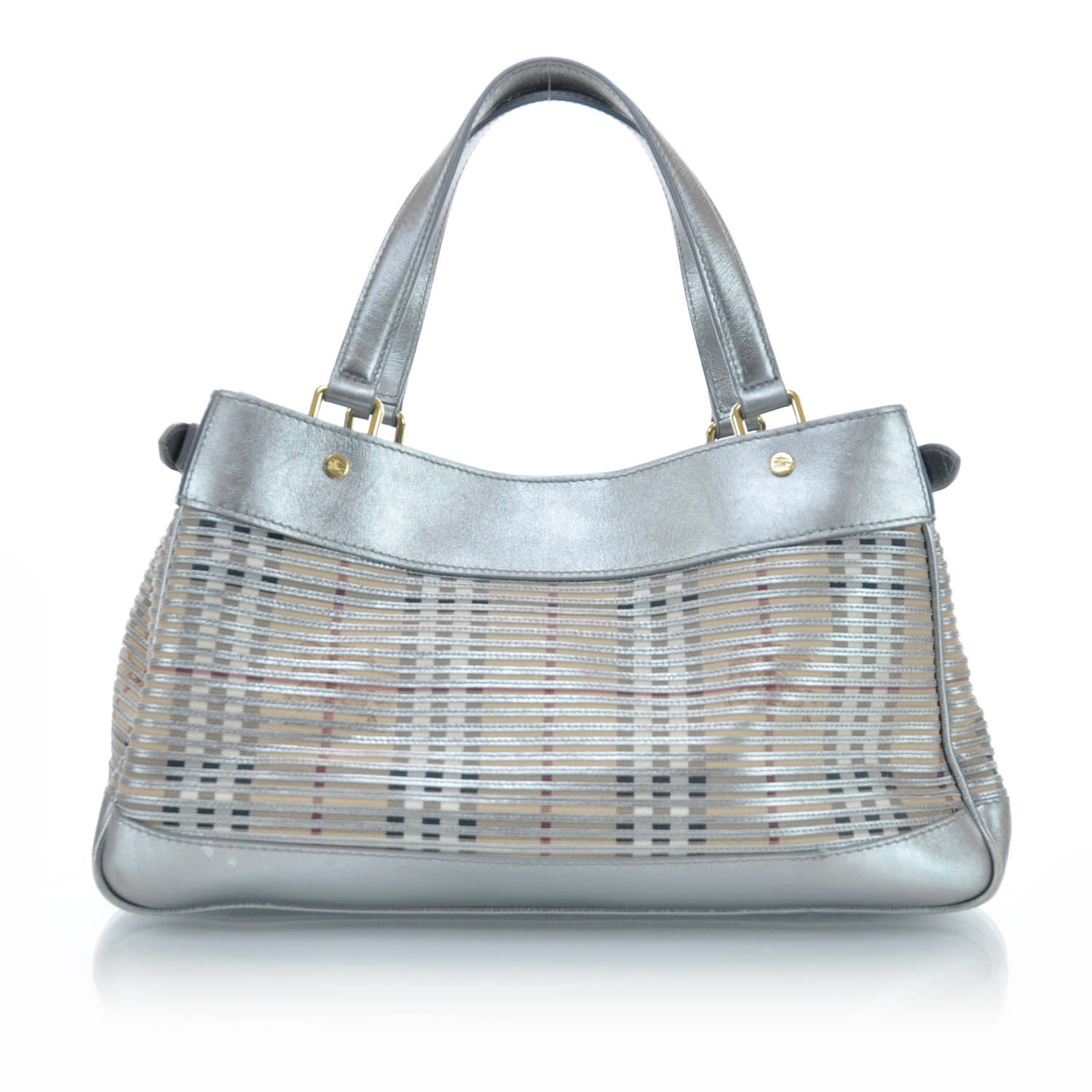 Burberry Haymarket Check Sliced Satchel Metallic 1 of 9
