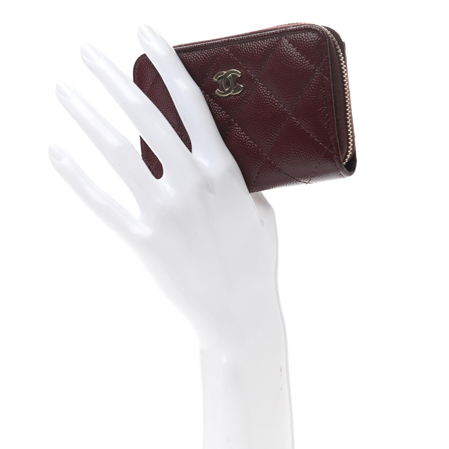 Caviar Quilted Zip Around Coin Purse Burgundy