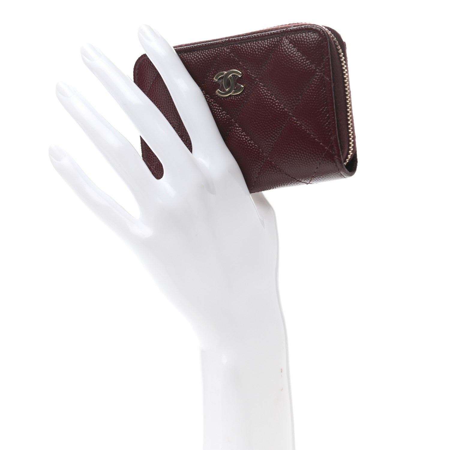 Chanel Caviar Quilted Zip Around Coin Purse Burgundy 2 of 7