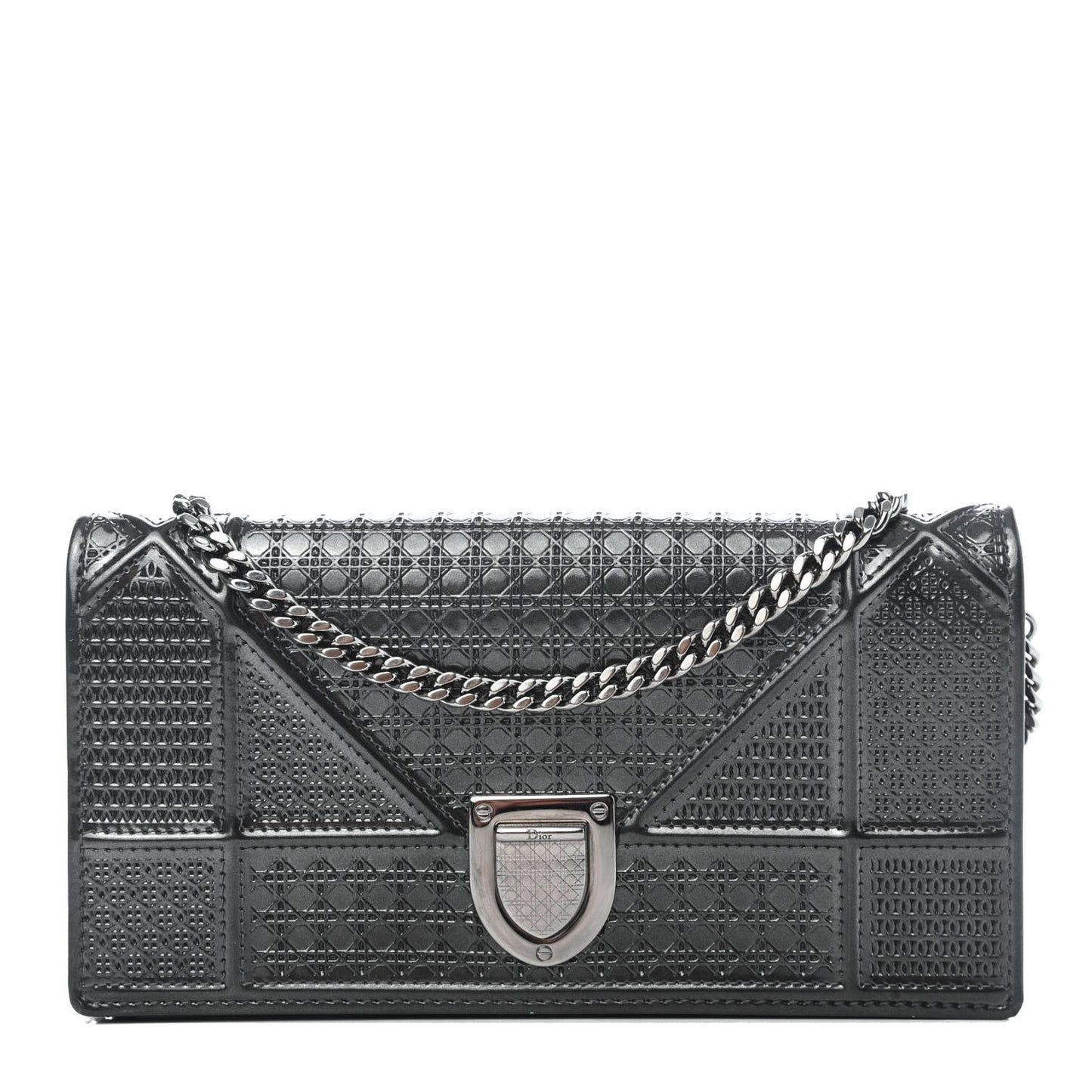 Metallic Patent Micro-Cannage Diorama Croisiere Chain Wallet Onyx Black