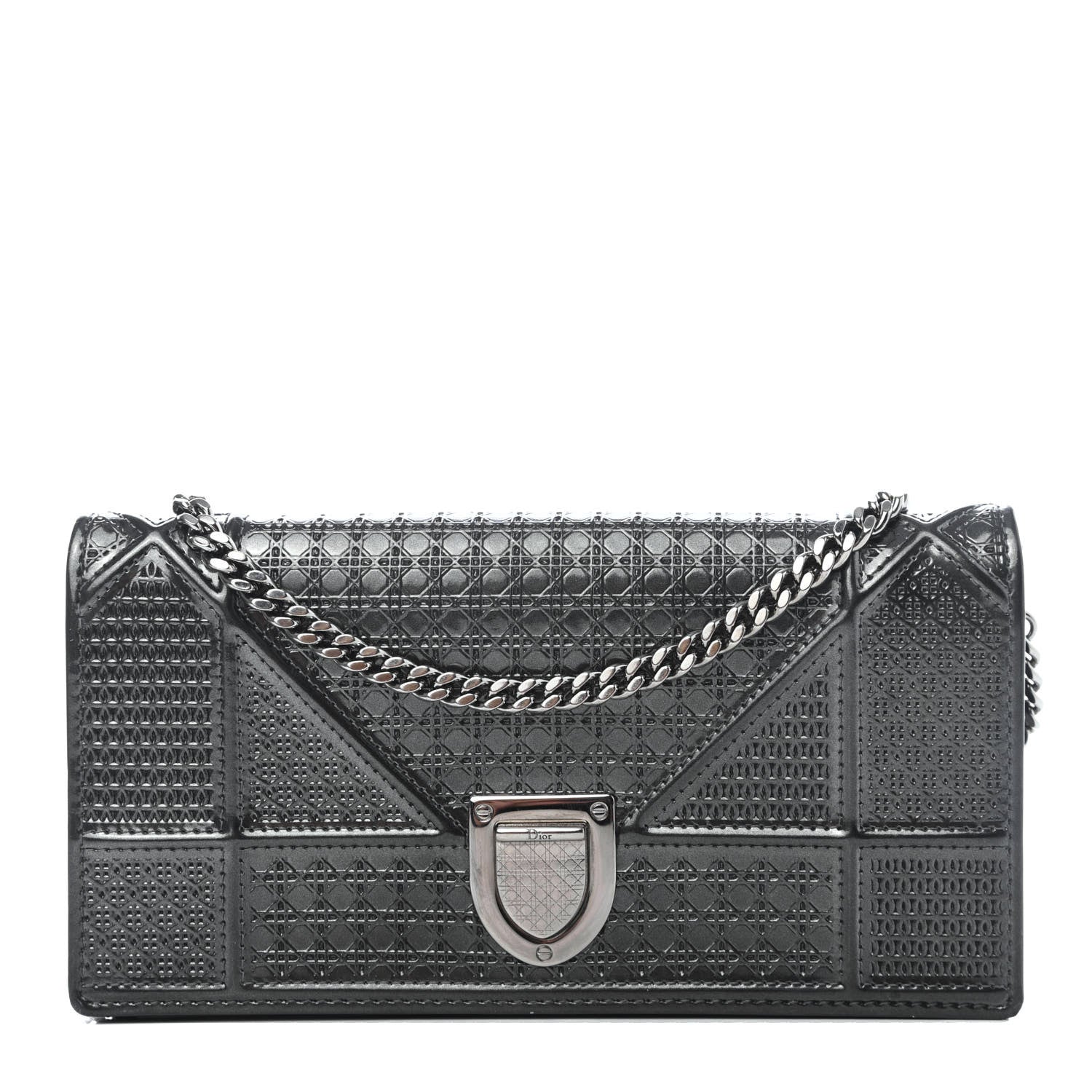 Christian Dior Metallic Patent Micro-Cannage Diorama Croisiere Chain Wallet Onyx Black 1 of 10