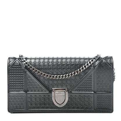 Christian Dior Metallic Patent Micro-Cannage Diorama Croisiere Chain Wallet Onyx Black 1 of 10