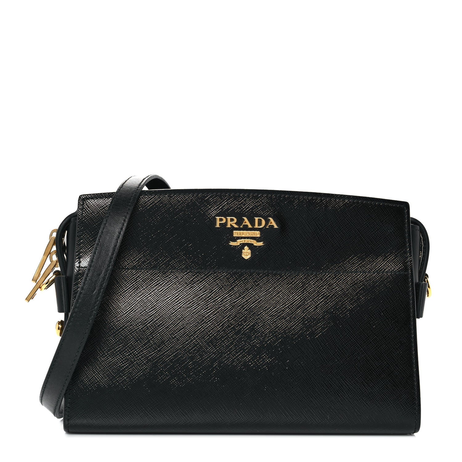 Prada Saffiano Vernice Esplanade Crossbody Bag Black 1 of 9