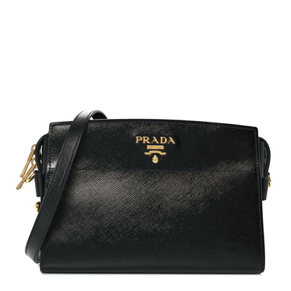 Prada Saffiano Vernice Esplanade Crossbody Bag Black 1 of 9