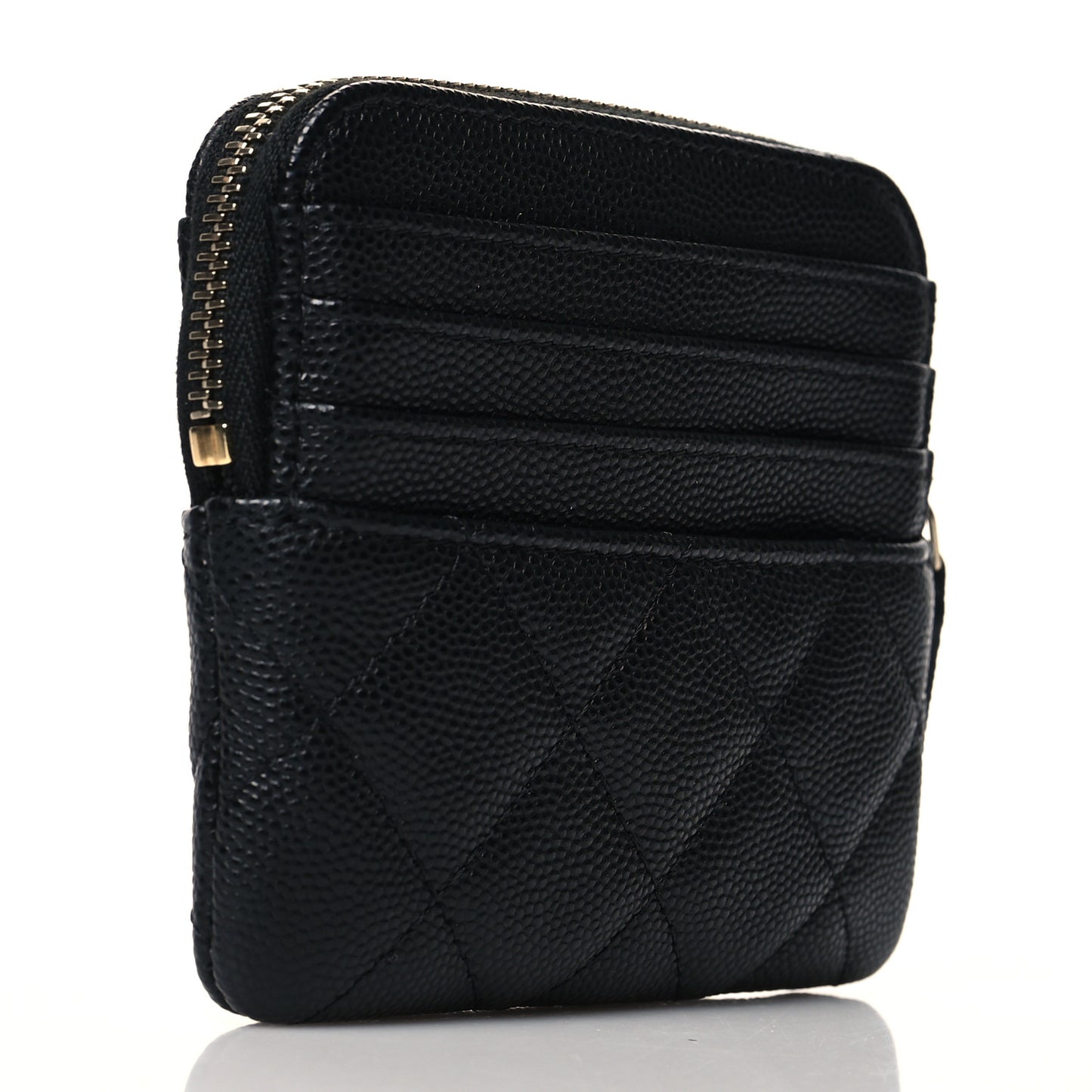 Caviar Quilted Zip Card Holder Wallet Black