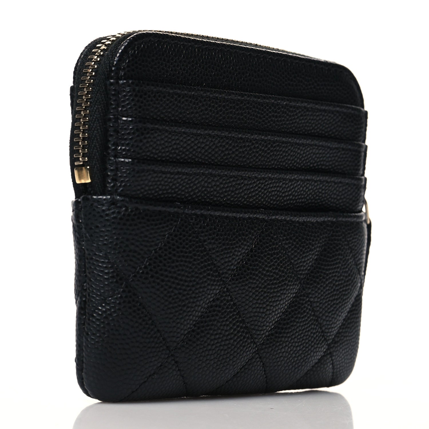 Chanel Caviar Quilted Zip Card Holder Wallet Black 3 of 9