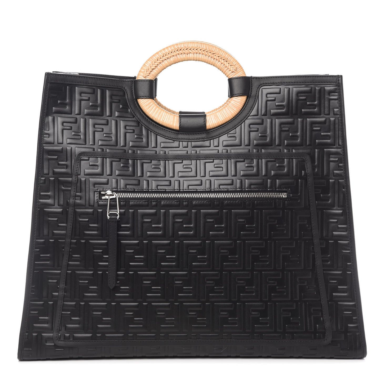 Vitello Century Wicker FF 1974 Embossed Large Runaway Shopper Tote Black