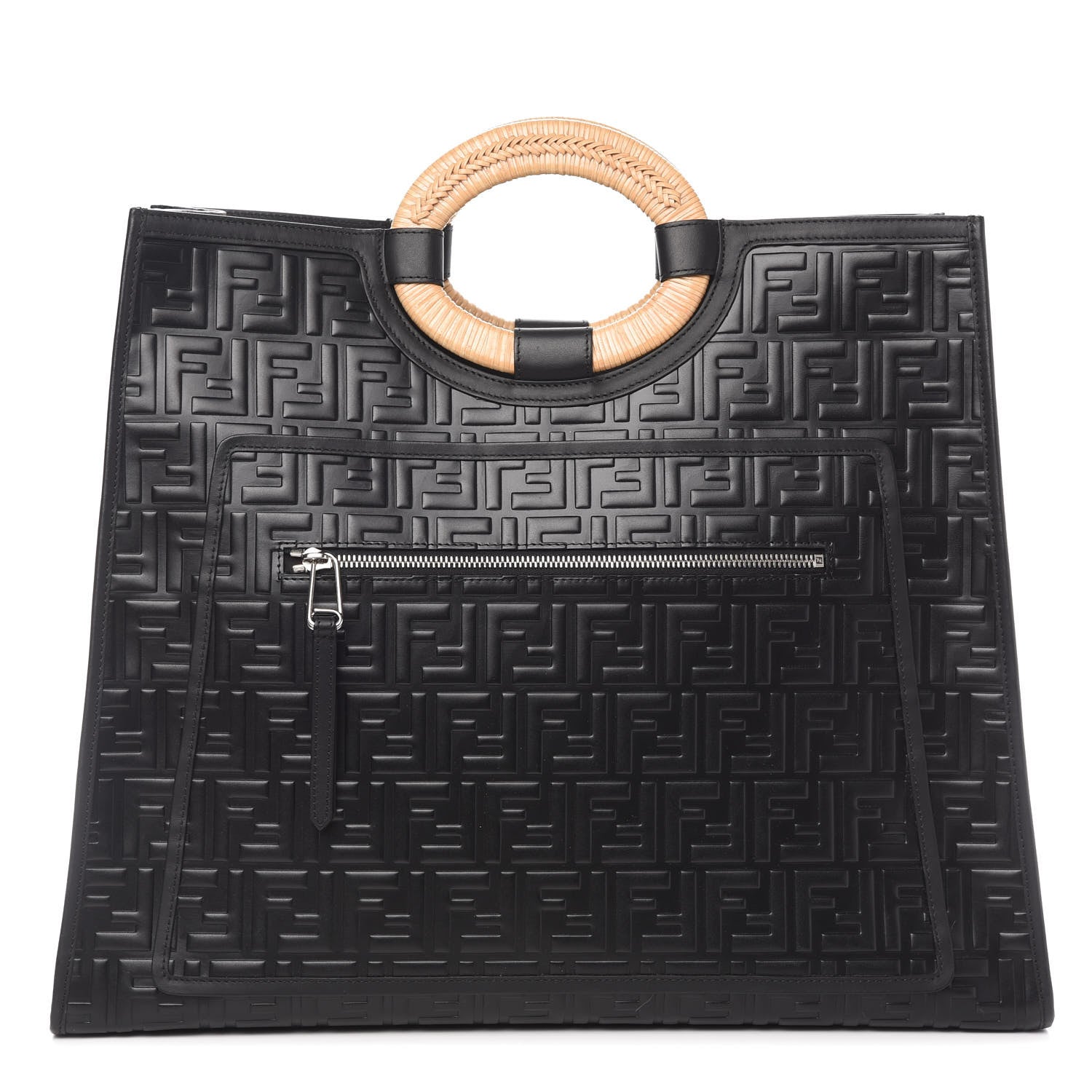Fendi Vitello Century Wicker FF 1974 Embossed Large Runaway Shopper Tote Black 1 of 9