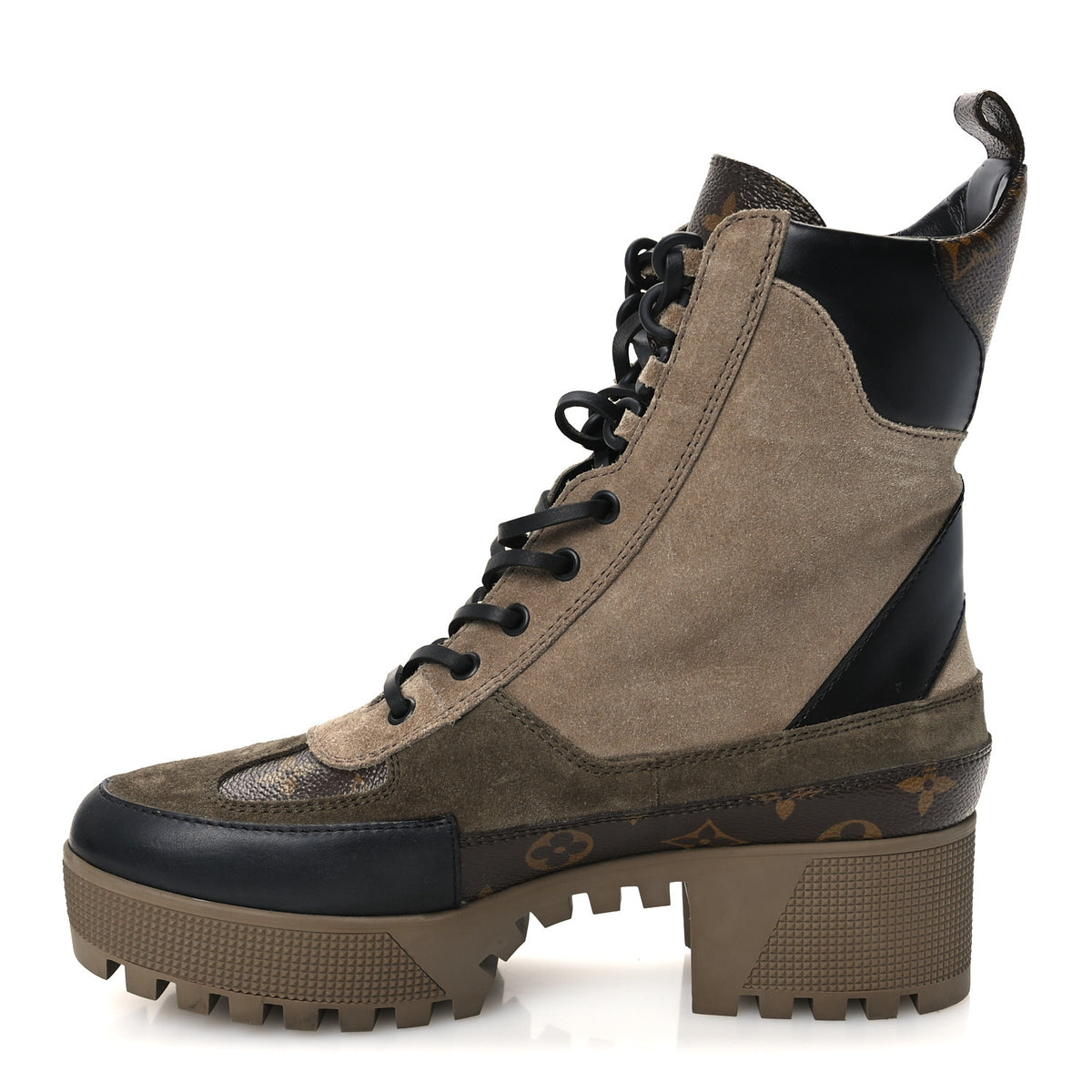 Suede Calfskin Monogram Laureate Platform Desert Boots 40 Taupe