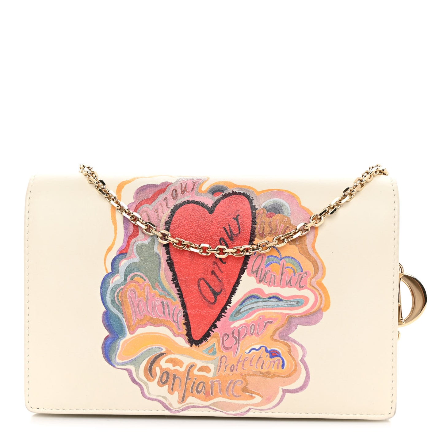 Calfskin Amour Wallet On Chain Latte Multicolor